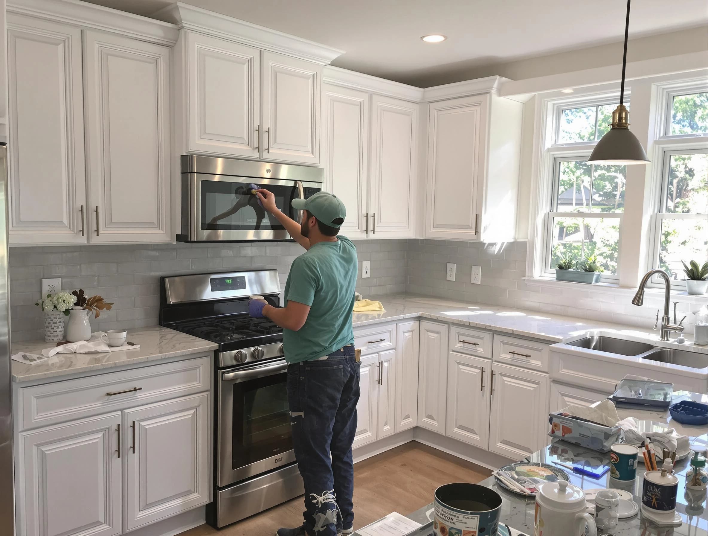 Kitchen cabinets being refinished by Sun City West House Painters in Sun City West, AZ