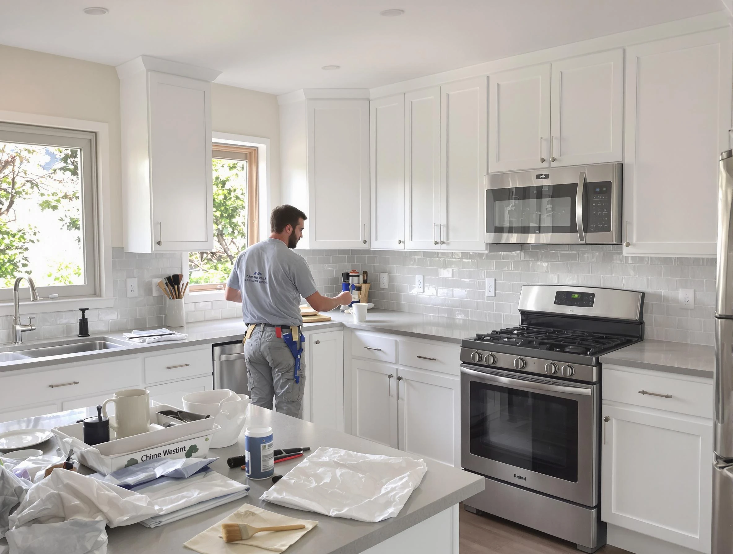 Sun City West House Painters applying fresh paint on kitchen cabinets in Sun City West