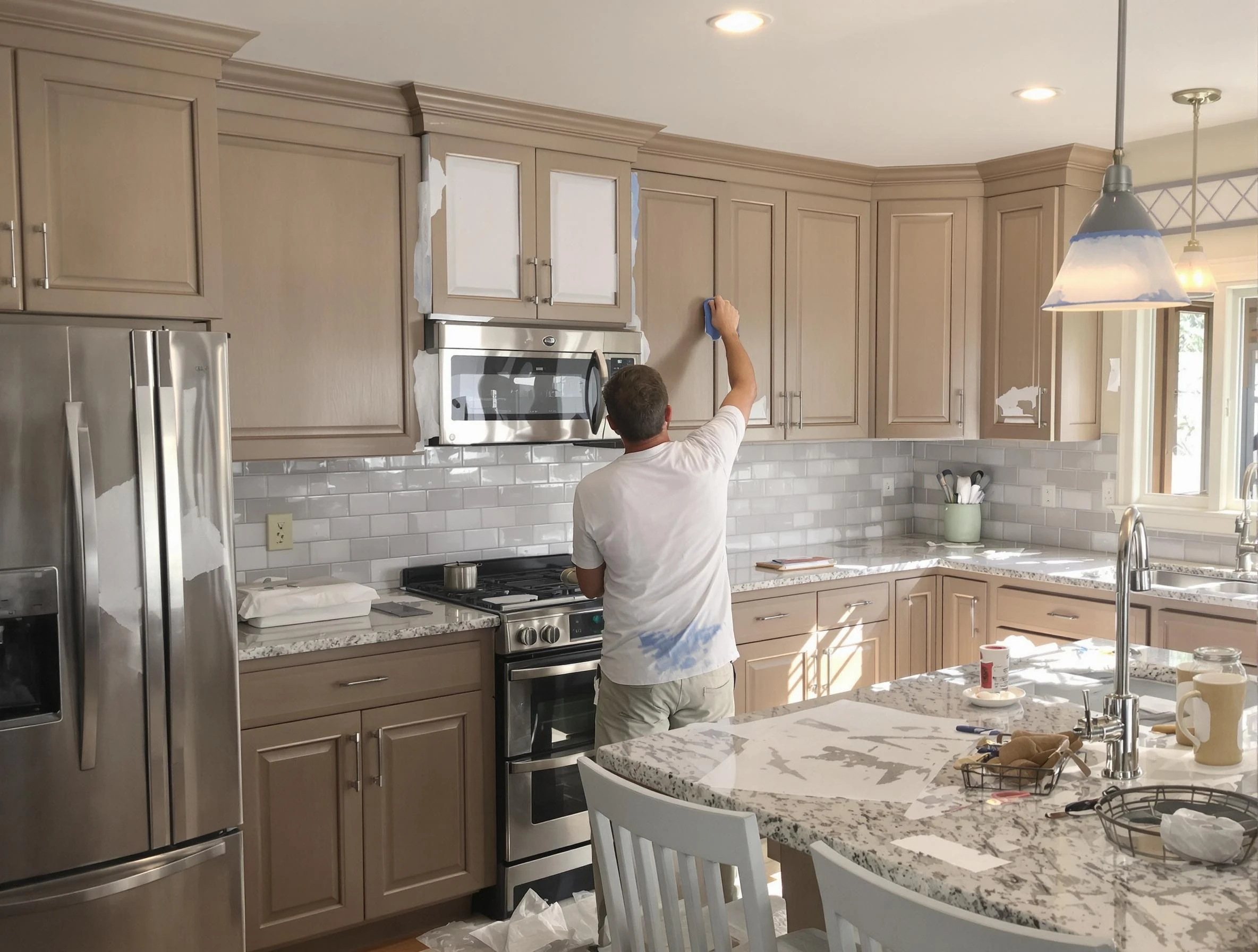 Before-and-after view of kitchen painting by Sun City West House Painters in Sun City West